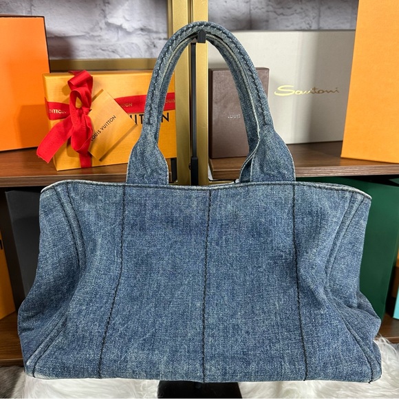 PRADA CANAPA Tote Bag, Large Tote, Handbag, Denim Canvas 100% AUTHENTIC! - Picture 5 of 16